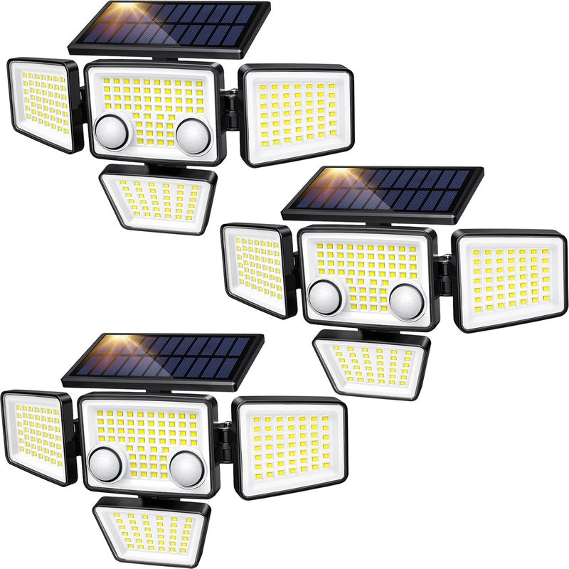 LYWALT Solar Outdoor Lights - 3000LM 188 LED Motion Sensor Outdoor Lights, 4 Heads Security Light,IP65 Waterproof, Easy Install,270°Wide Angle Flood Wall Light with 3 Modes for Backyard Yard (3 Pack) - Image 1